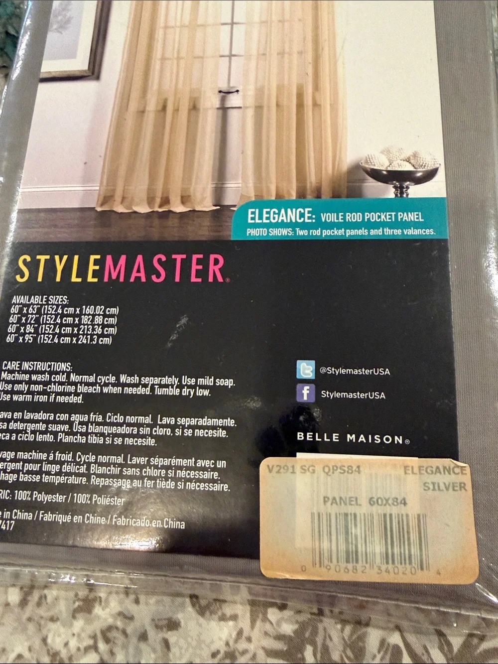 STYLEMASTER PAIR OF ROD POCKET PANELS 60Wx 84L SILVER NWT